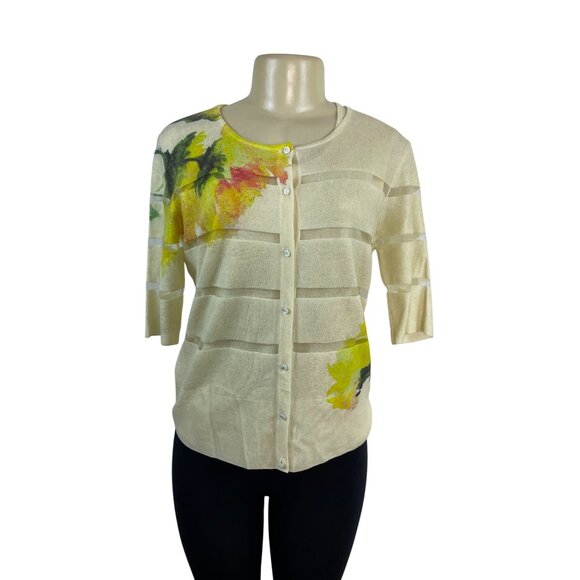 Escada Women’s Floral Sleeveless Top & Matching Cardigan Set Beige Yellow Sz M